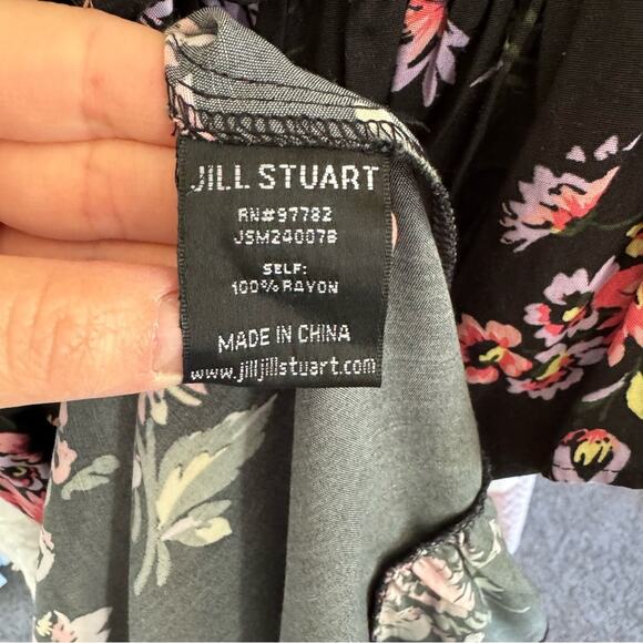Jill Stuart Black & Pink Floral Off Shoulder Ruffled Knee Length Dress Size 2 - Picture 9 of 10